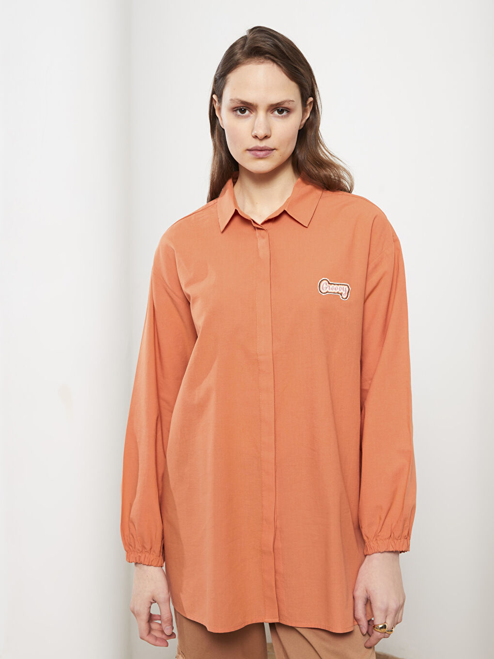 Embroidered Long Sleeve Oversize Voile Women's Shirt Tunic-1