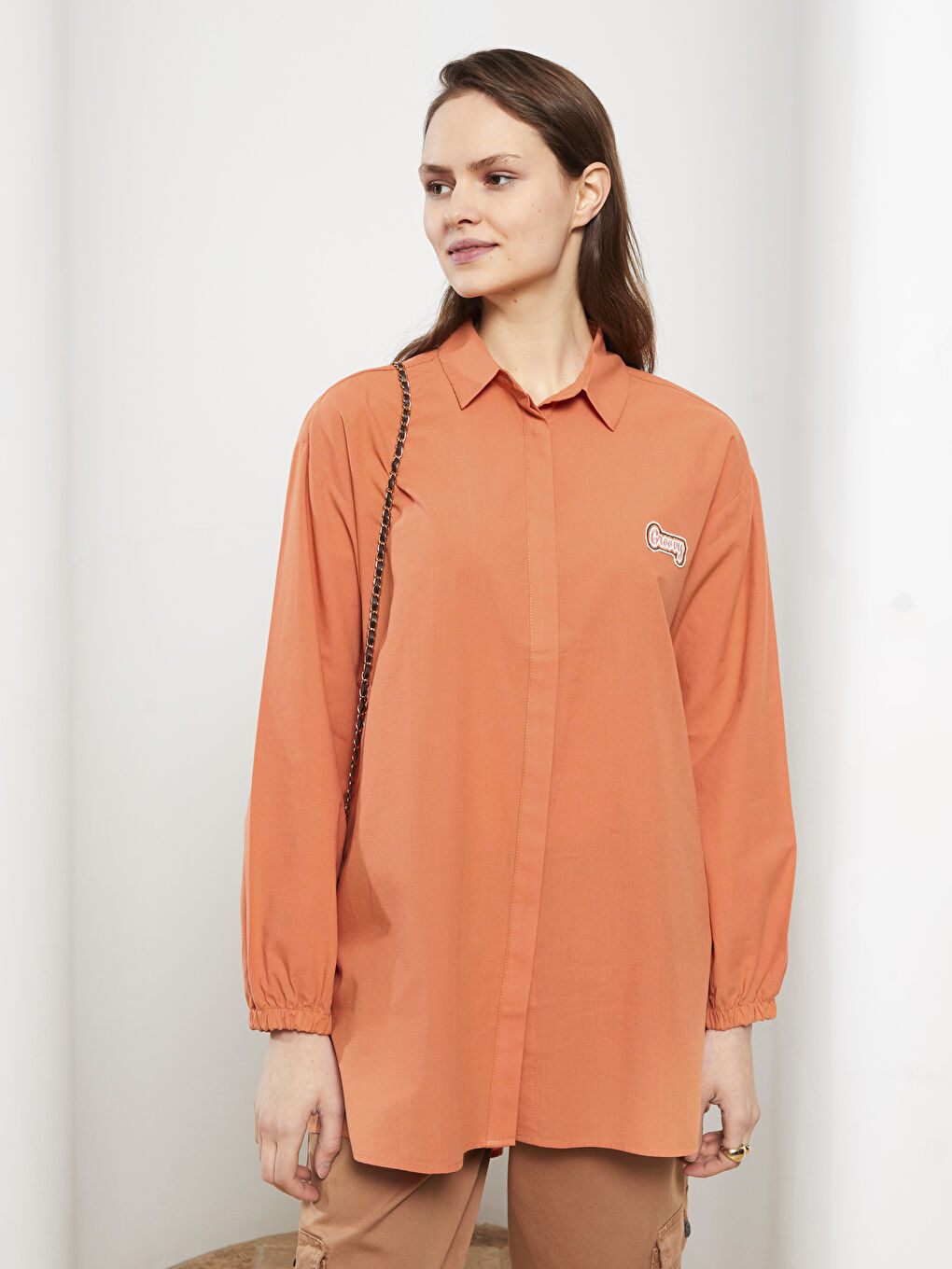 Embroidered Long Sleeve Oversize Voile Women's Shirt Tunic-2