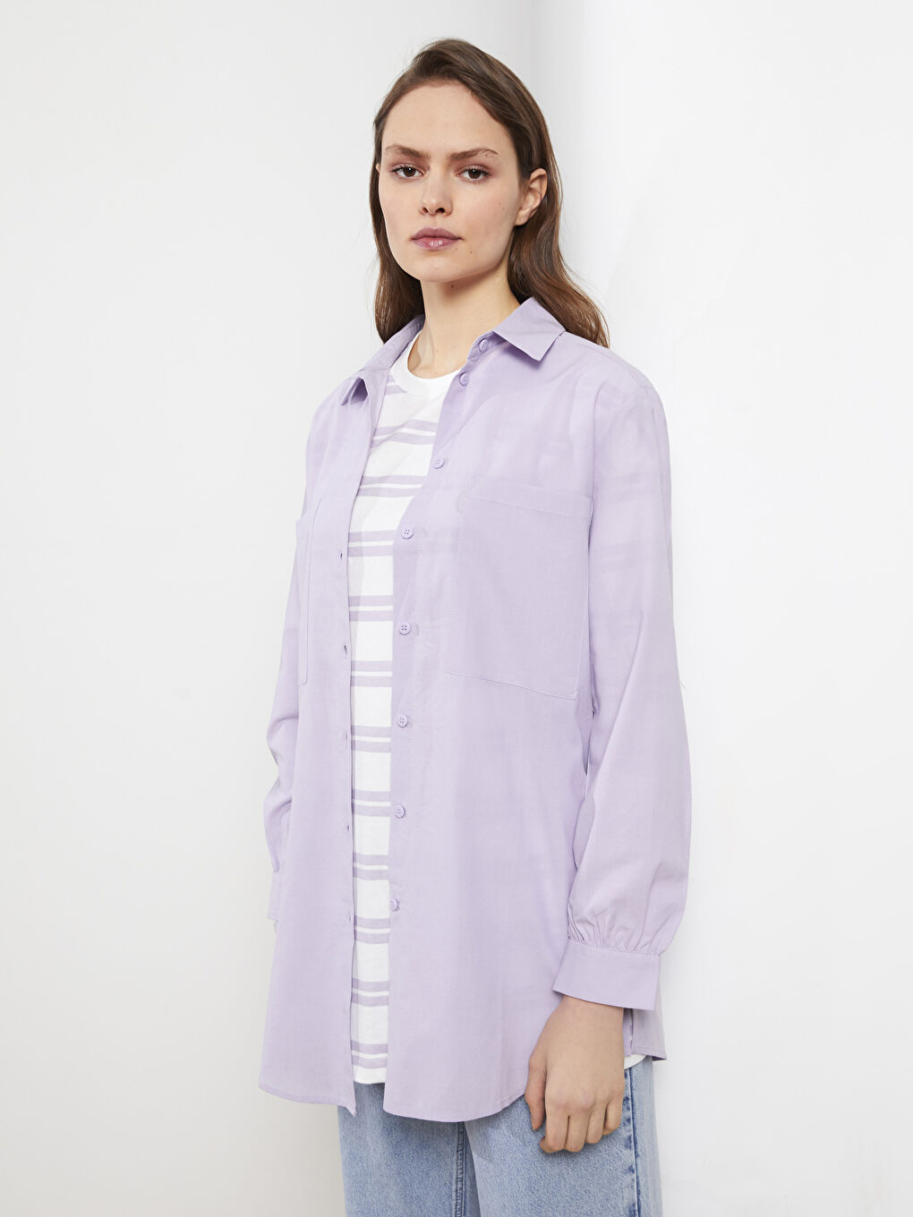 قميص تونيك بوبلين سادة للسيدات-2