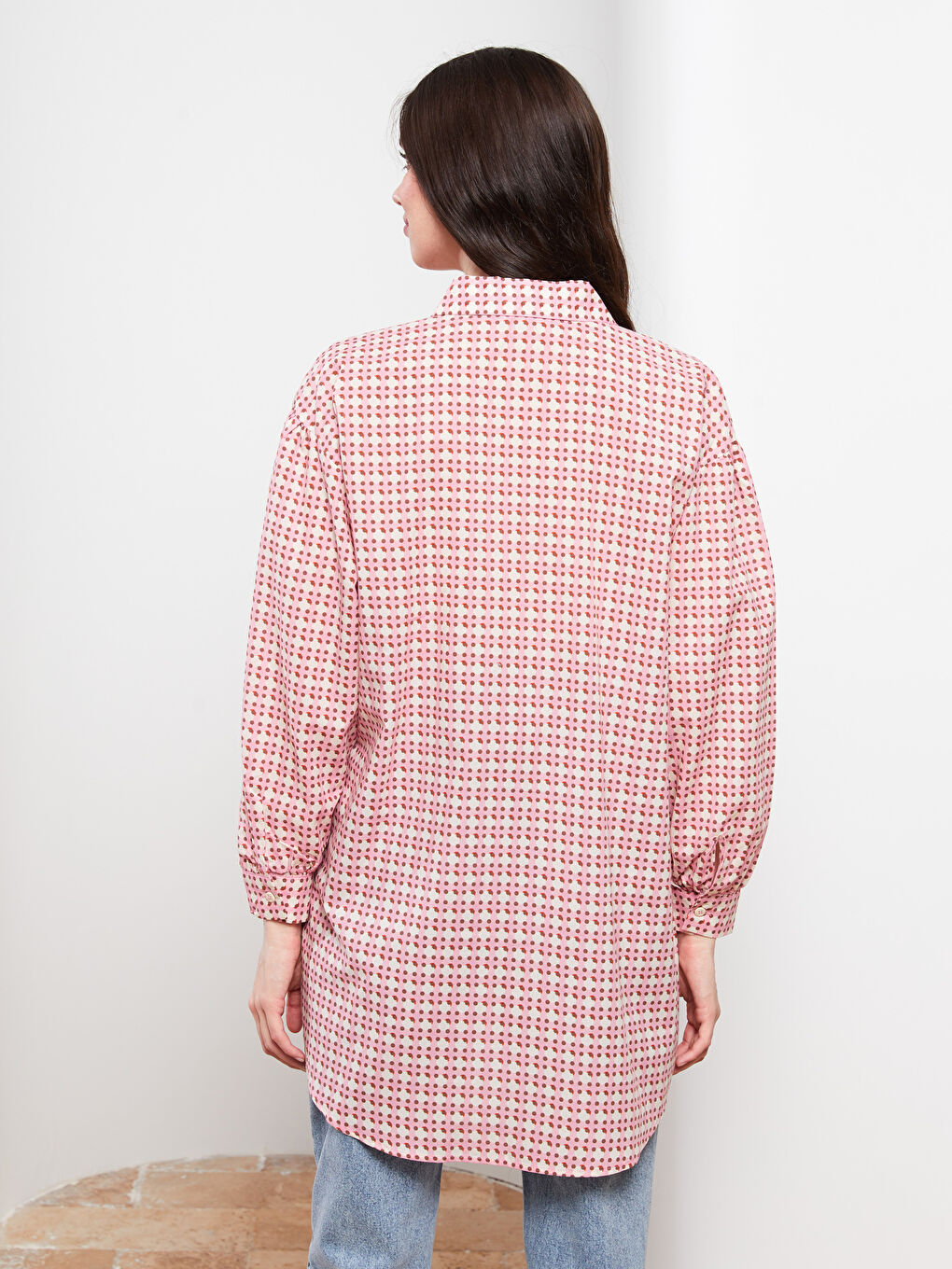 Patterned Long Sleeve Oversize Poplin Women's Shirt Tunic-3