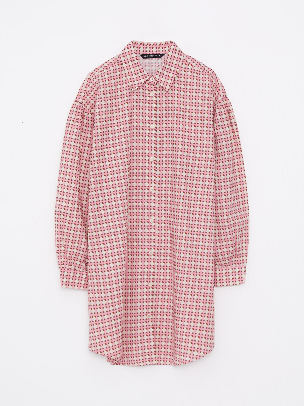 Patterned Long Sleeve Oversize Poplin Women's Shirt Tunic-4