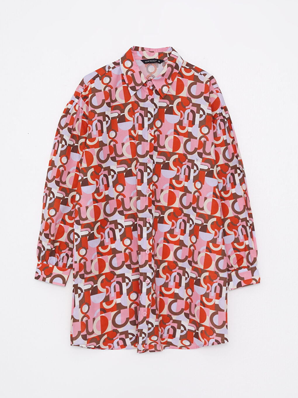 قميص تونيك بوبلين أوفراسايز كم طويل مطبوع للسيدات-4