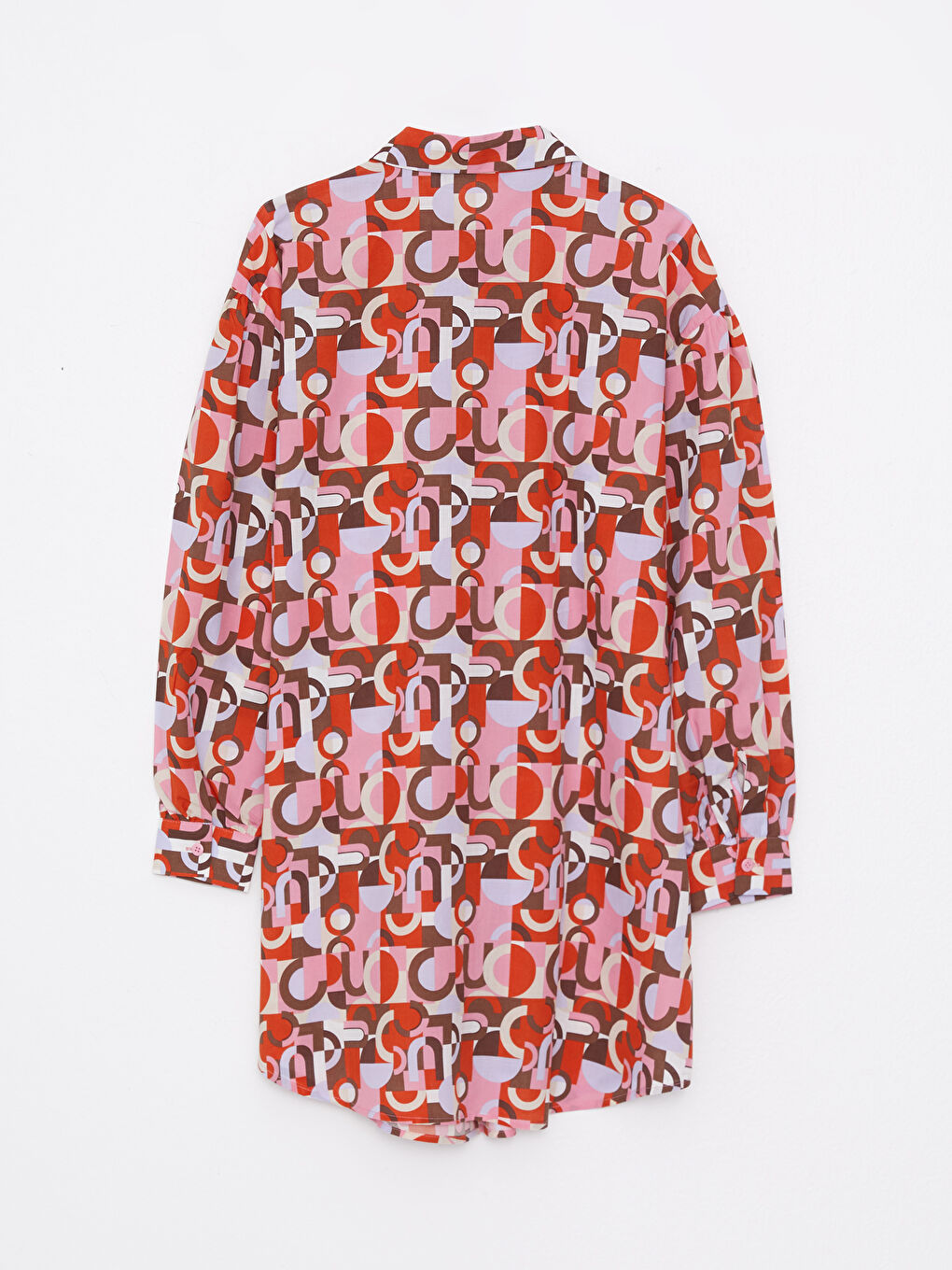 قميص تونيك بوبلين أوفراسايز كم طويل مطبوع للسيدات-5