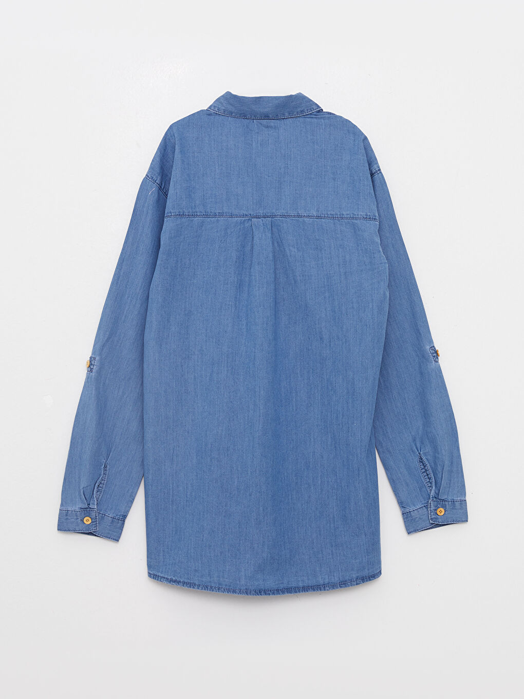 İndigo Nakışlı Uzun Kollu Kız Çocuk Jean Tunik-1