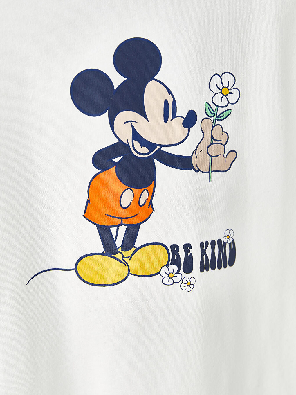 Ekru Bisiklet Yaka Mickey Mouse Baskılı Kısa Kollu Pamuklu Kız Çocuk Tunik-2