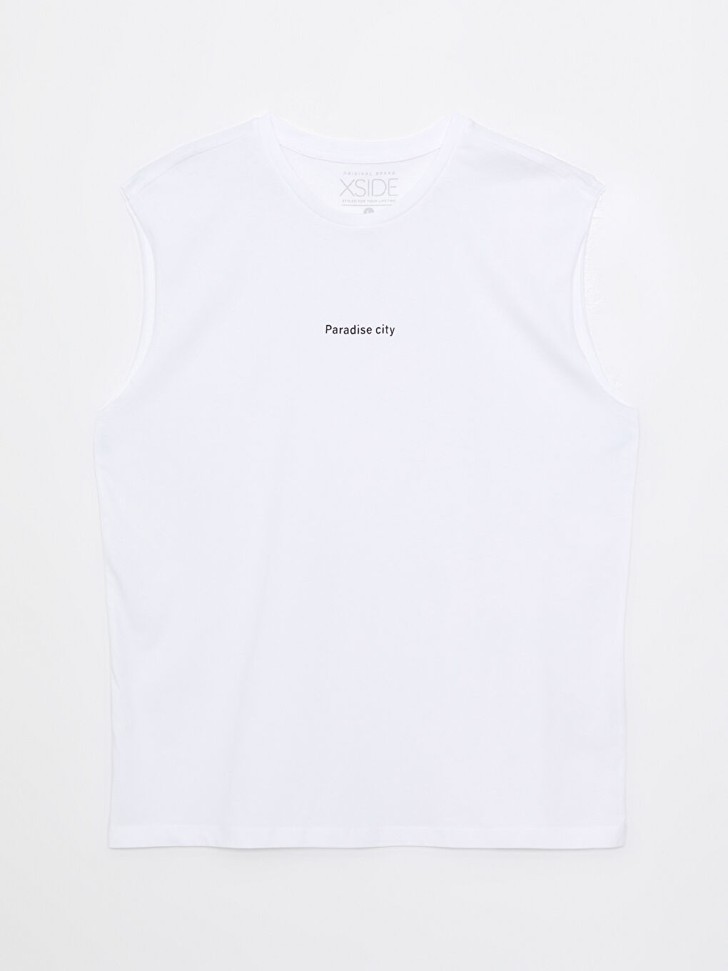 Beyaz Bisiklet Yaka Baskılı Penye Erkek Kolsuz Tişört-5