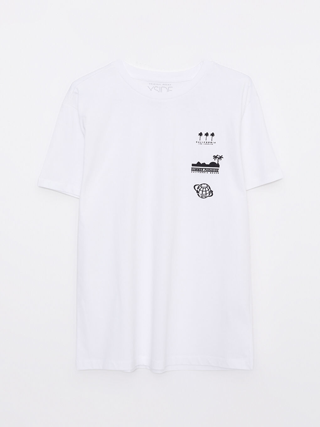 Beyaz Bisiklet Yaka Kısa Kollu Baskılı Penye Erkek Tişört-5