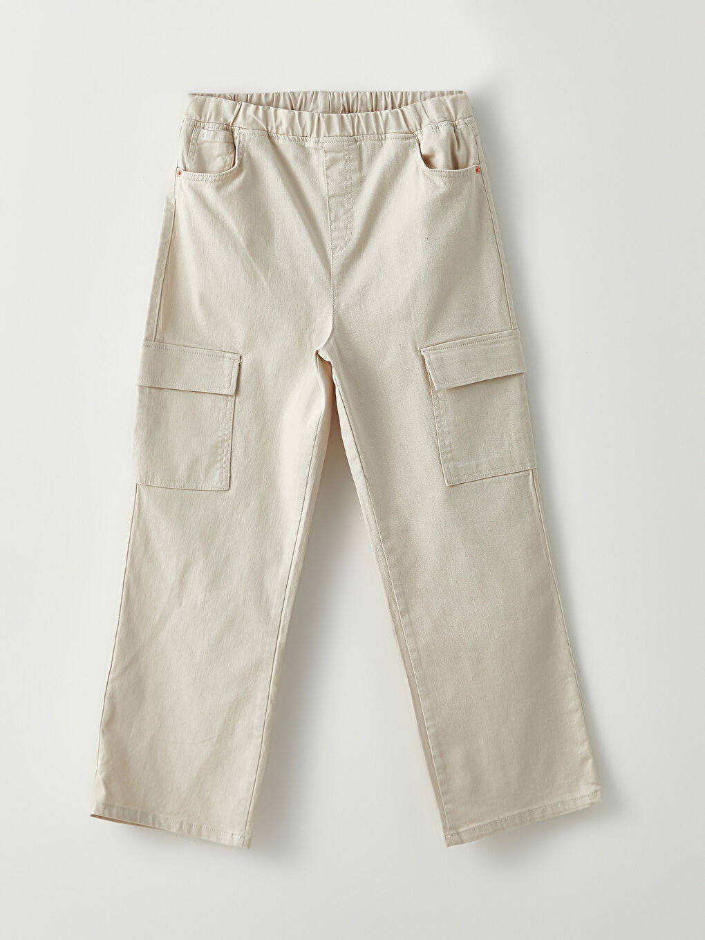 Bej Beli Lastikli Basic Poplin Kız Çocuk Kargo Pantolon