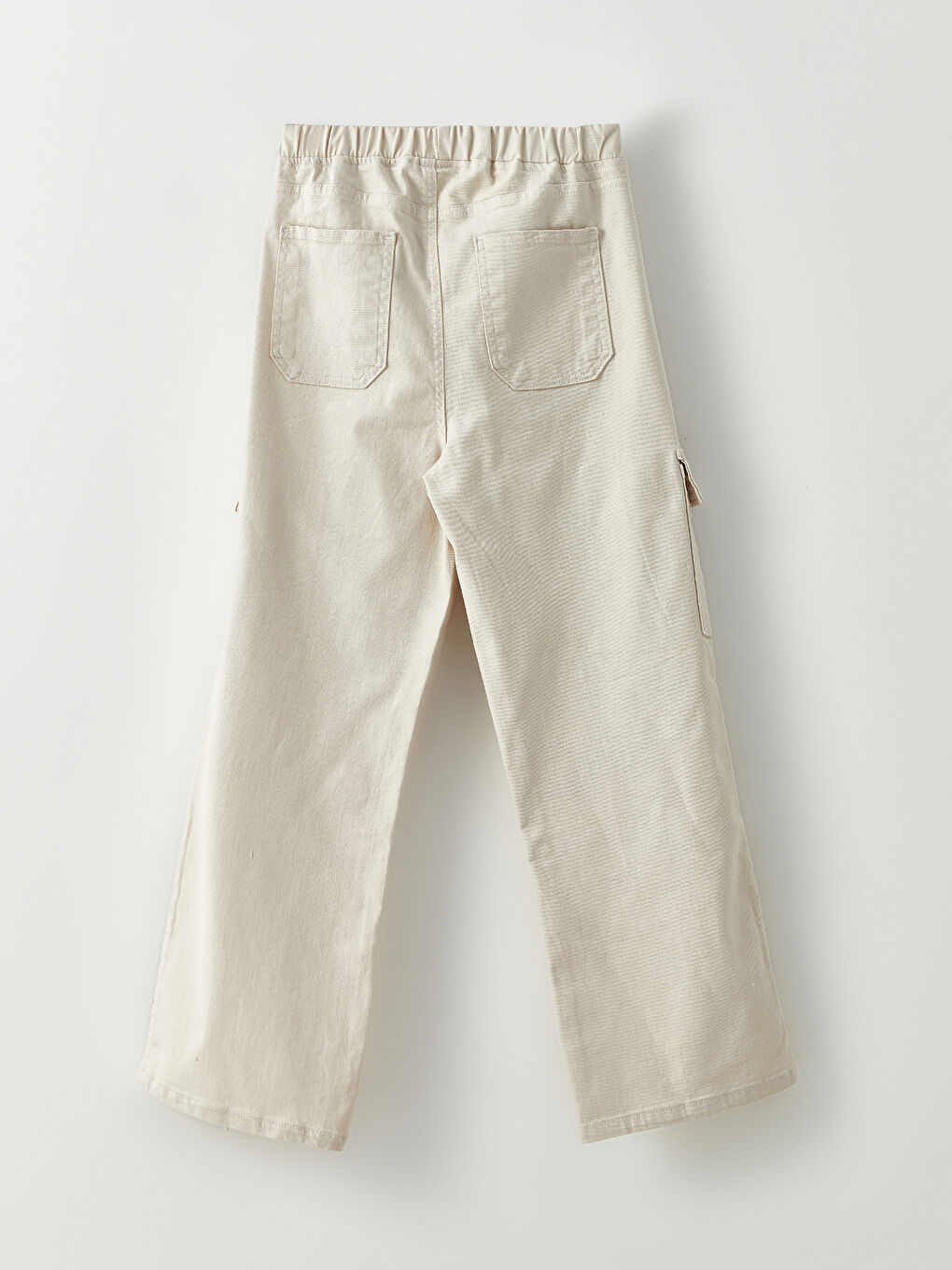 Bej Beli Lastikli Basic Poplin Kız Çocuk Kargo Pantolon-2