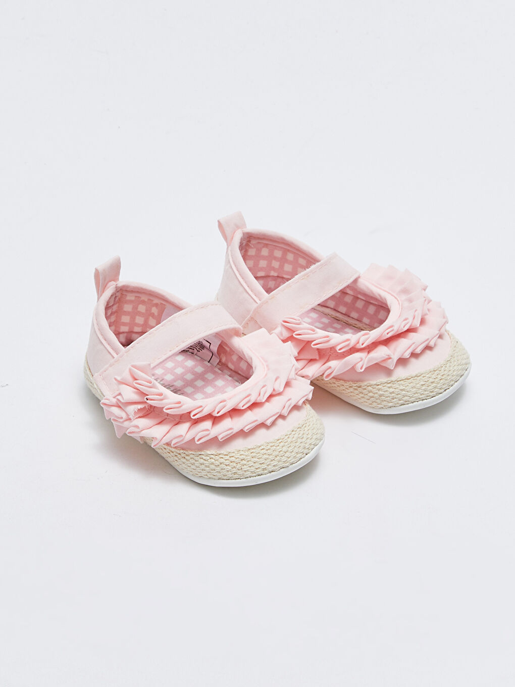 Pembe Fırfır Detaylı Kız Bebek Yürüme Öncesi Espadril Ev Ayakkabısı