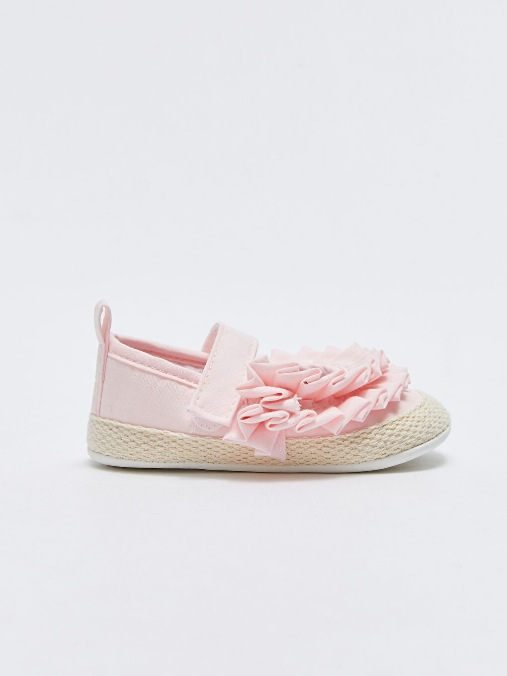 Pembe Fırfır Detaylı Kız Bebek Yürüme Öncesi Espadril Ev Ayakkabısı-1