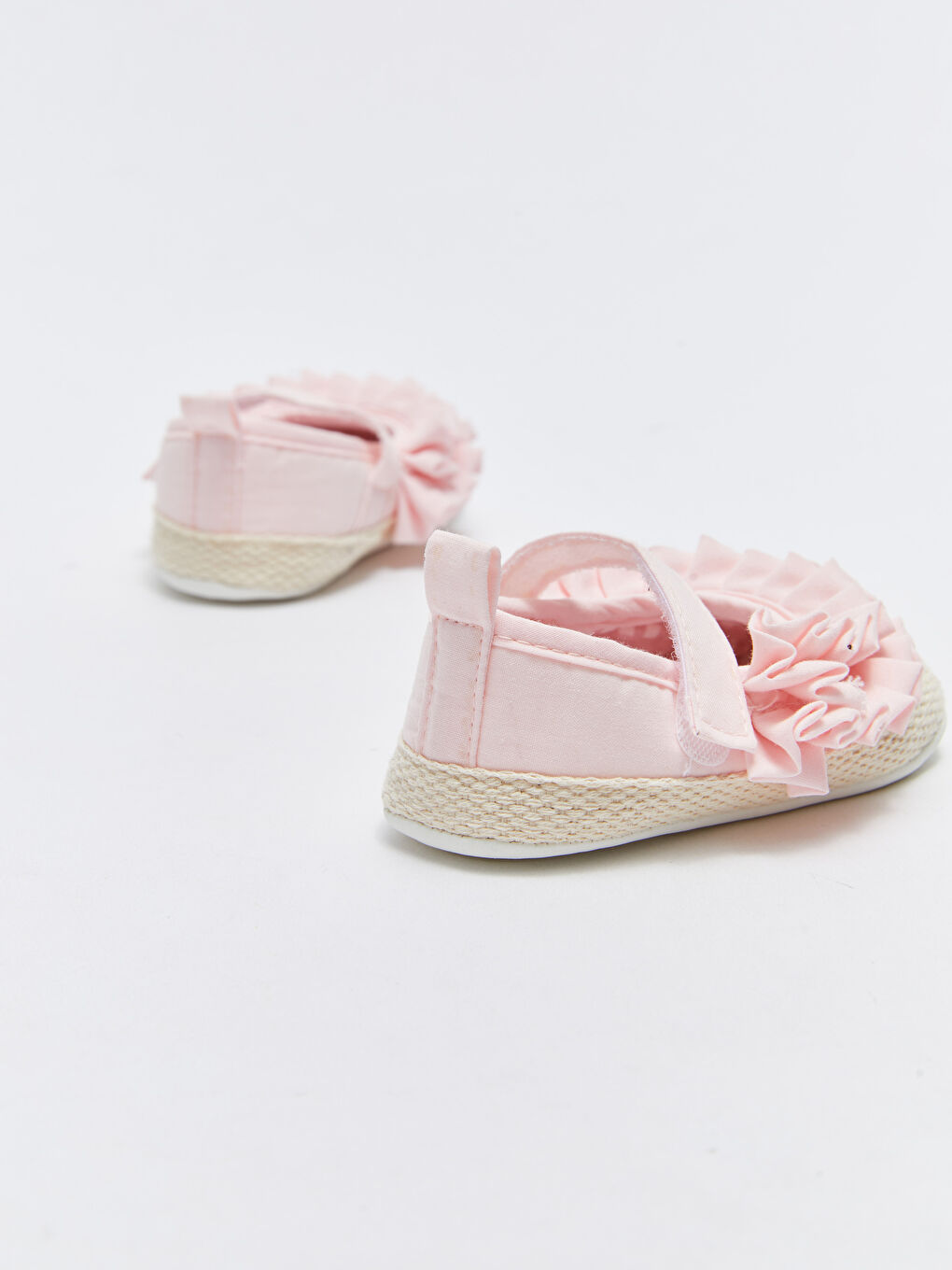 Pembe Fırfır Detaylı Kız Bebek Yürüme Öncesi Espadril Ev Ayakkabısı-4