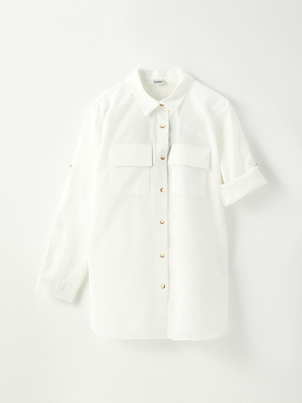 Ekru Baskılı Uzun Kollu Poplin Kız Çocuk Tunik-1