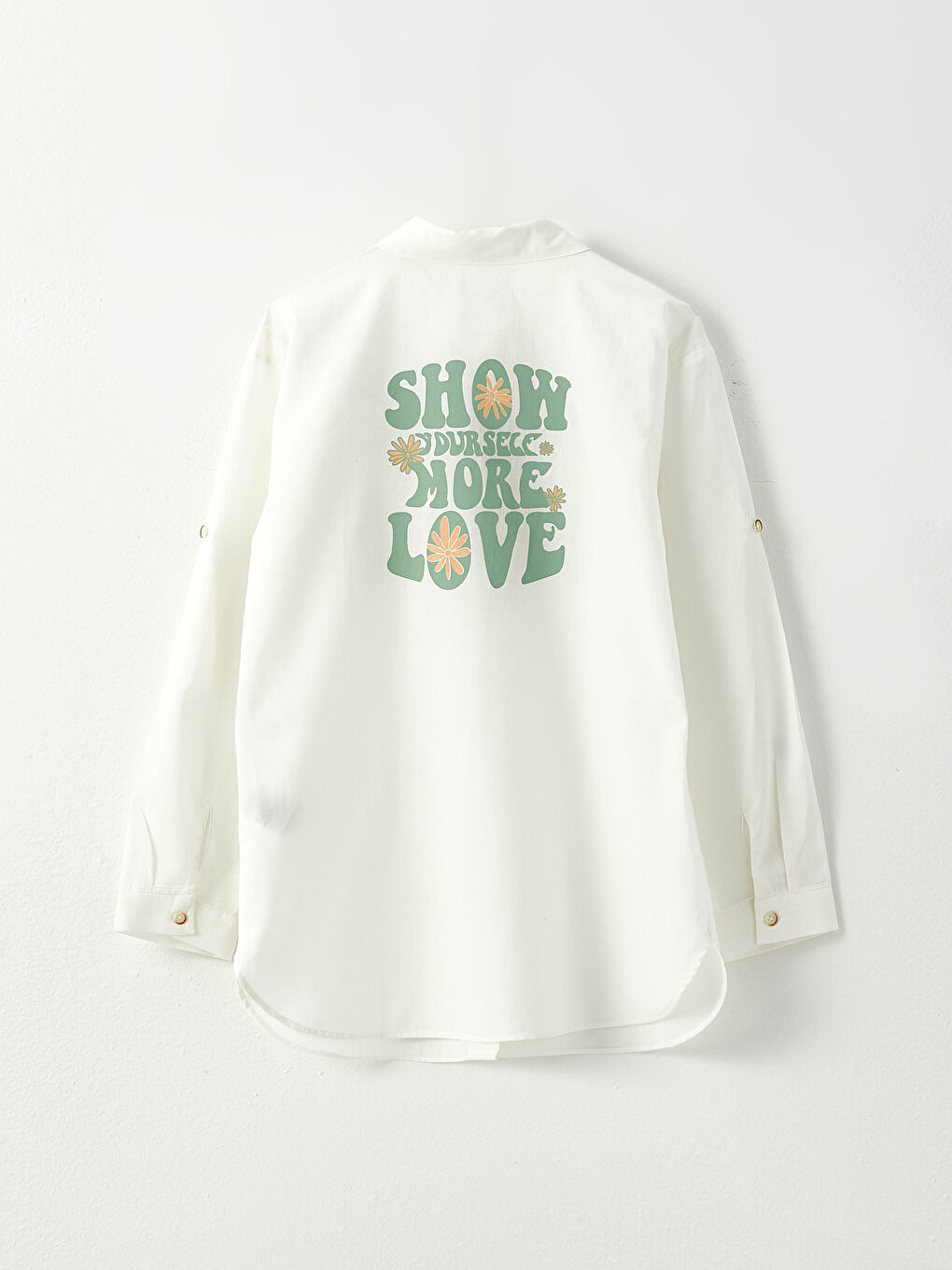 Ekru Baskılı Uzun Kollu Poplin Kız Çocuk Tunik-2