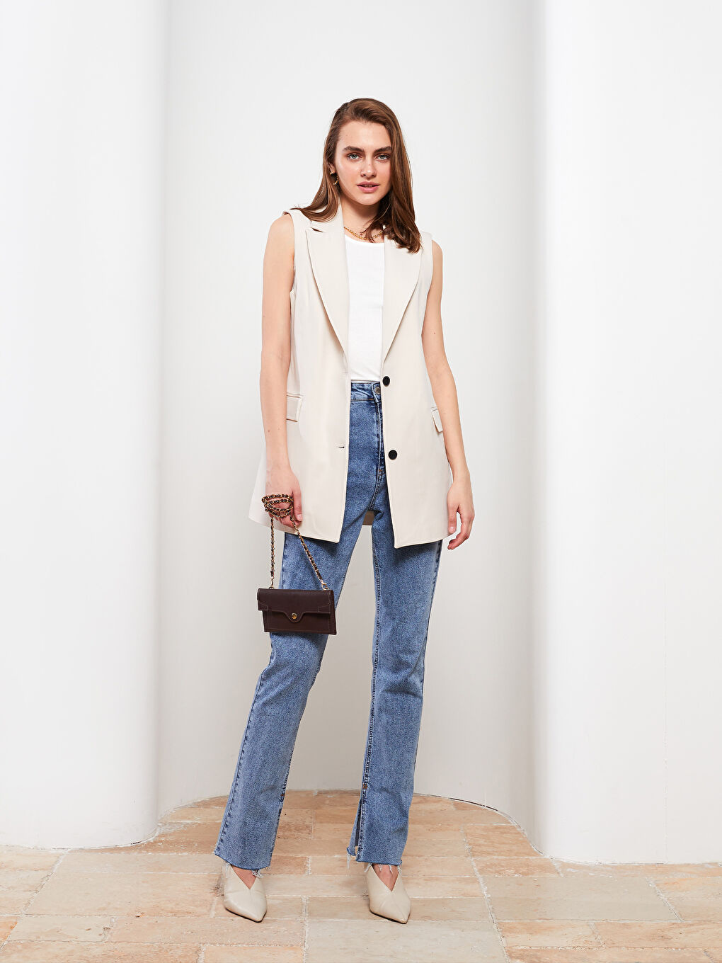 LC Waikiki Front Button Closure Straight Sleeveless Crepe Women's Blazer Jacket -S2K144Z8-S3R