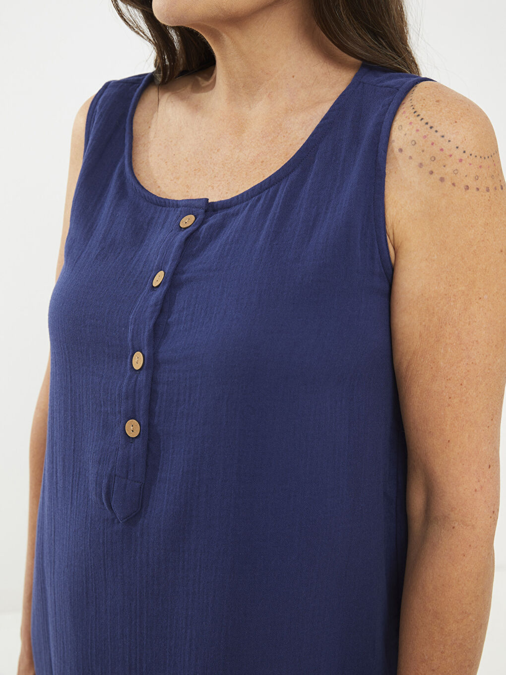 LCW Grace Crew Neck Straight Sleeveless A-Line Cotton Women's Dress -S2K197Z8-E1J