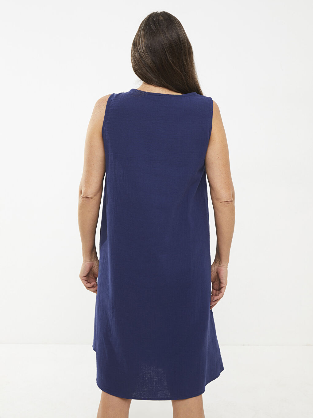 LCW Grace Crew Neck Straight Sleeveless A-Line Cotton Women's Dress -S2K197Z8-E1J