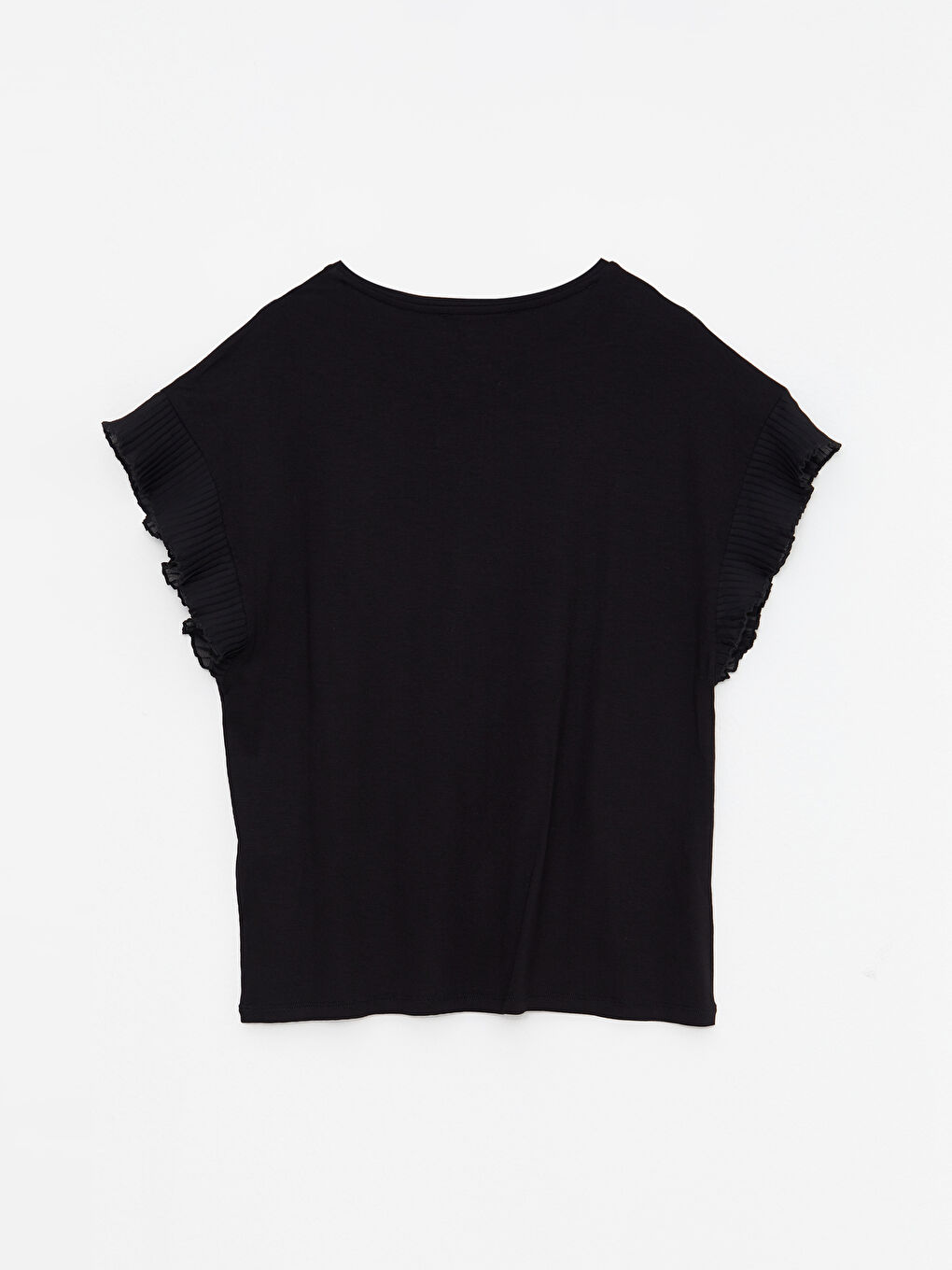 Siyah Bisiklet Yaka Düz Kısa Kollu Kadın Tişört-5