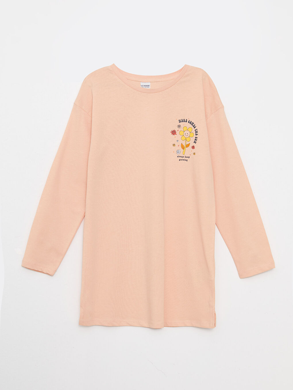 მრგვალი საყელო ნაბეჭდი გრძელმკლავიანი გოგონებისთვის ტუნიკა