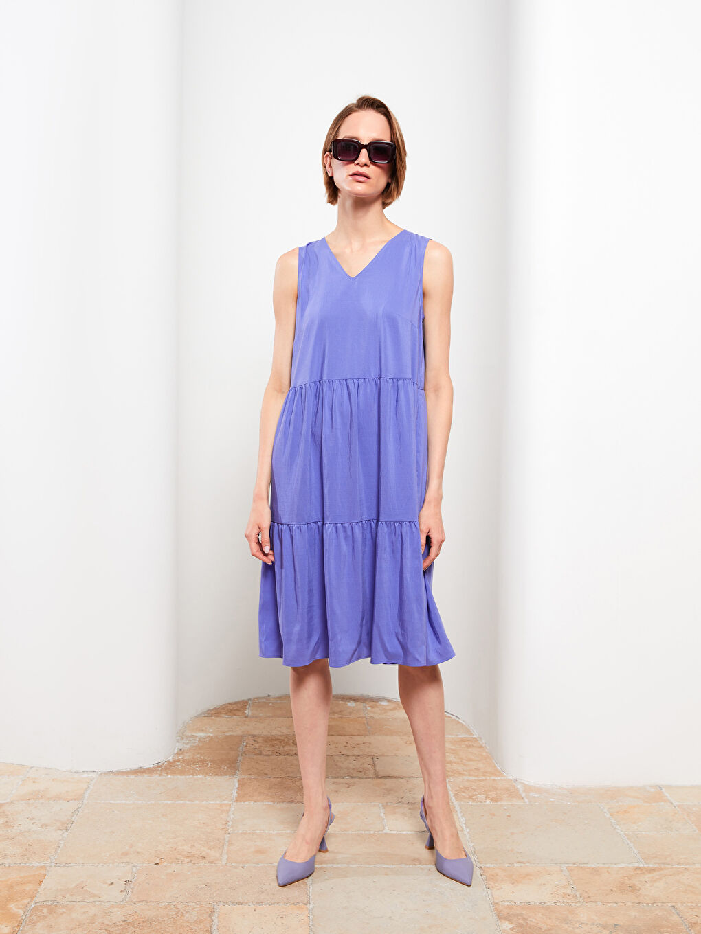 V Neck Straight Sleeveless Poplin Women Dress -S2K261Z8-SGF