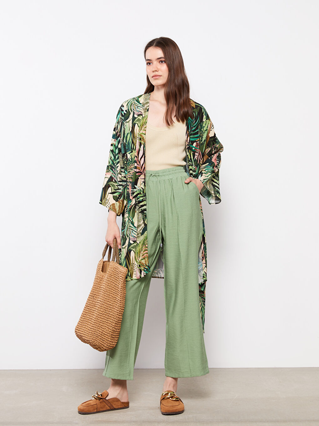 Pantalon Uni à Taille Élastique Coupe Ample pour Femmes