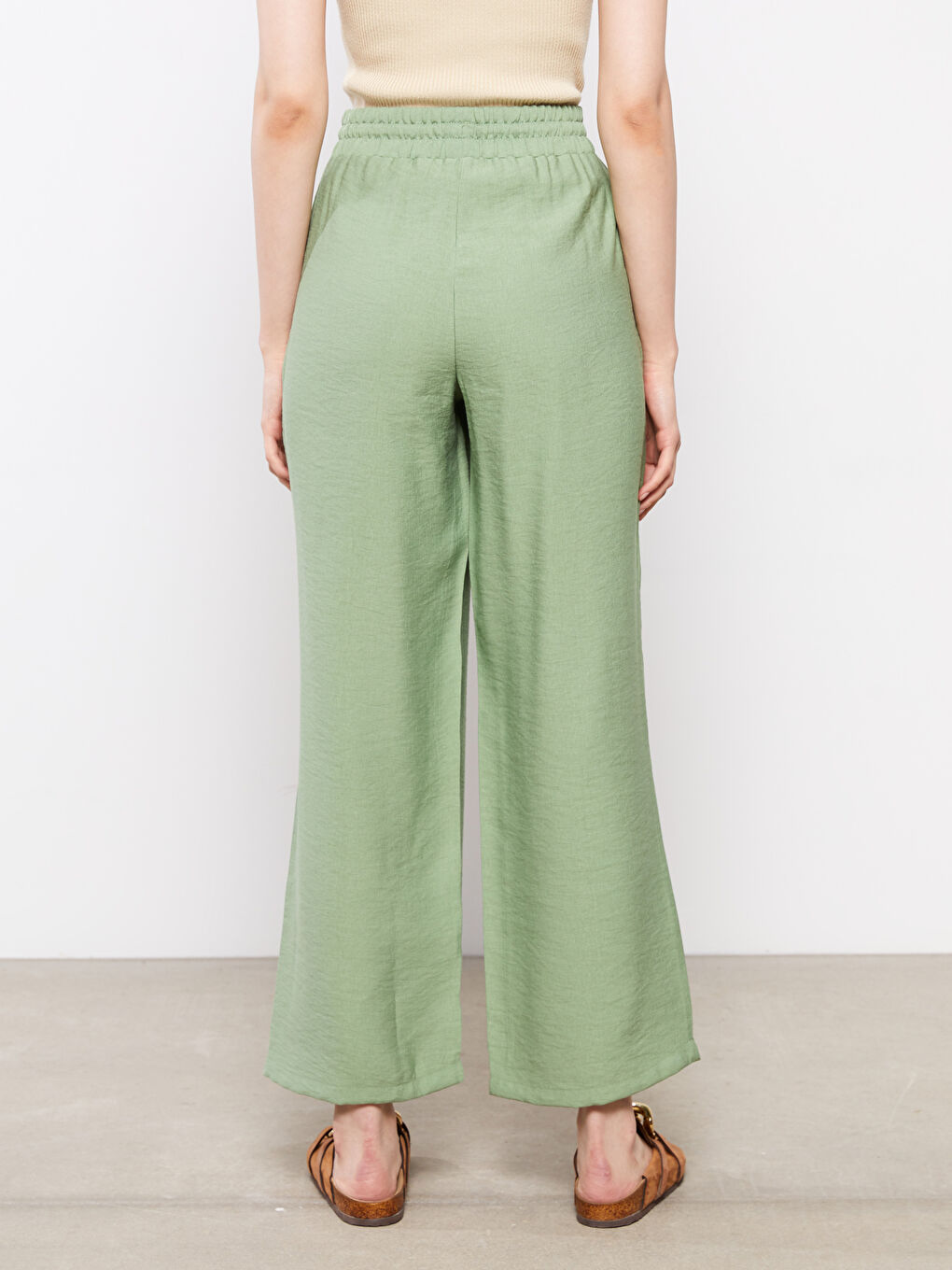 Pantalon Uni à Taille Élastique Coupe Ample pour Femmes-3