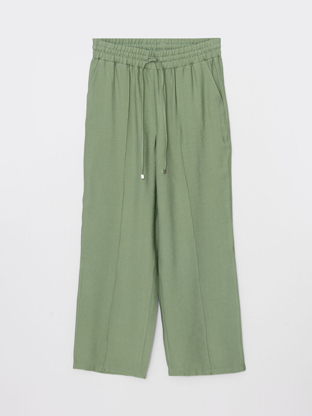 Pantalon Uni à Taille Élastique Coupe Ample pour Femmes-5