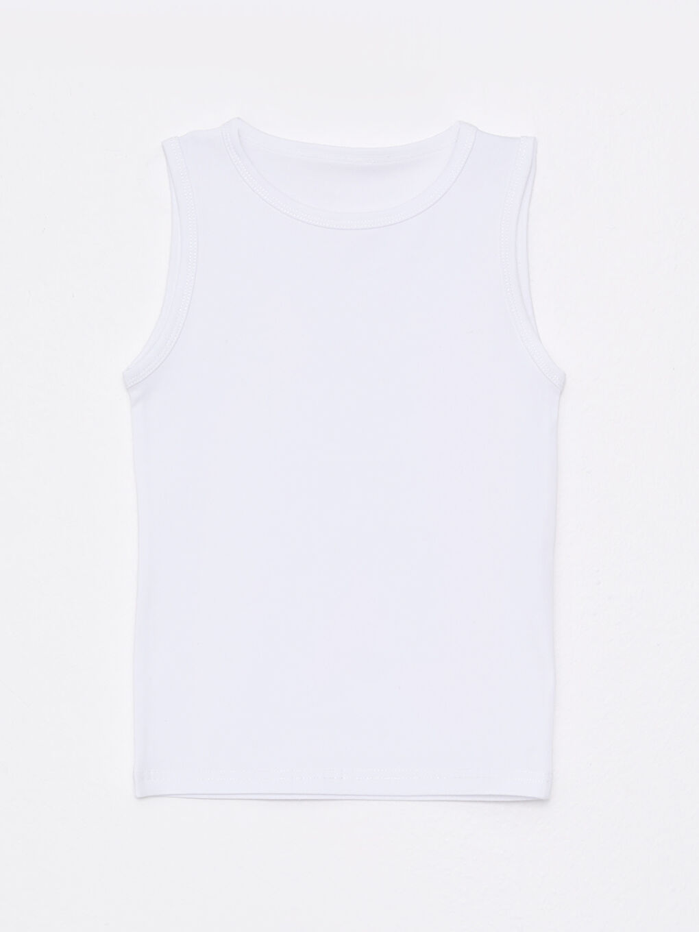 Beyaz Bisiklet Yaka Basic Pamuklu Kız Çocuk Atlet