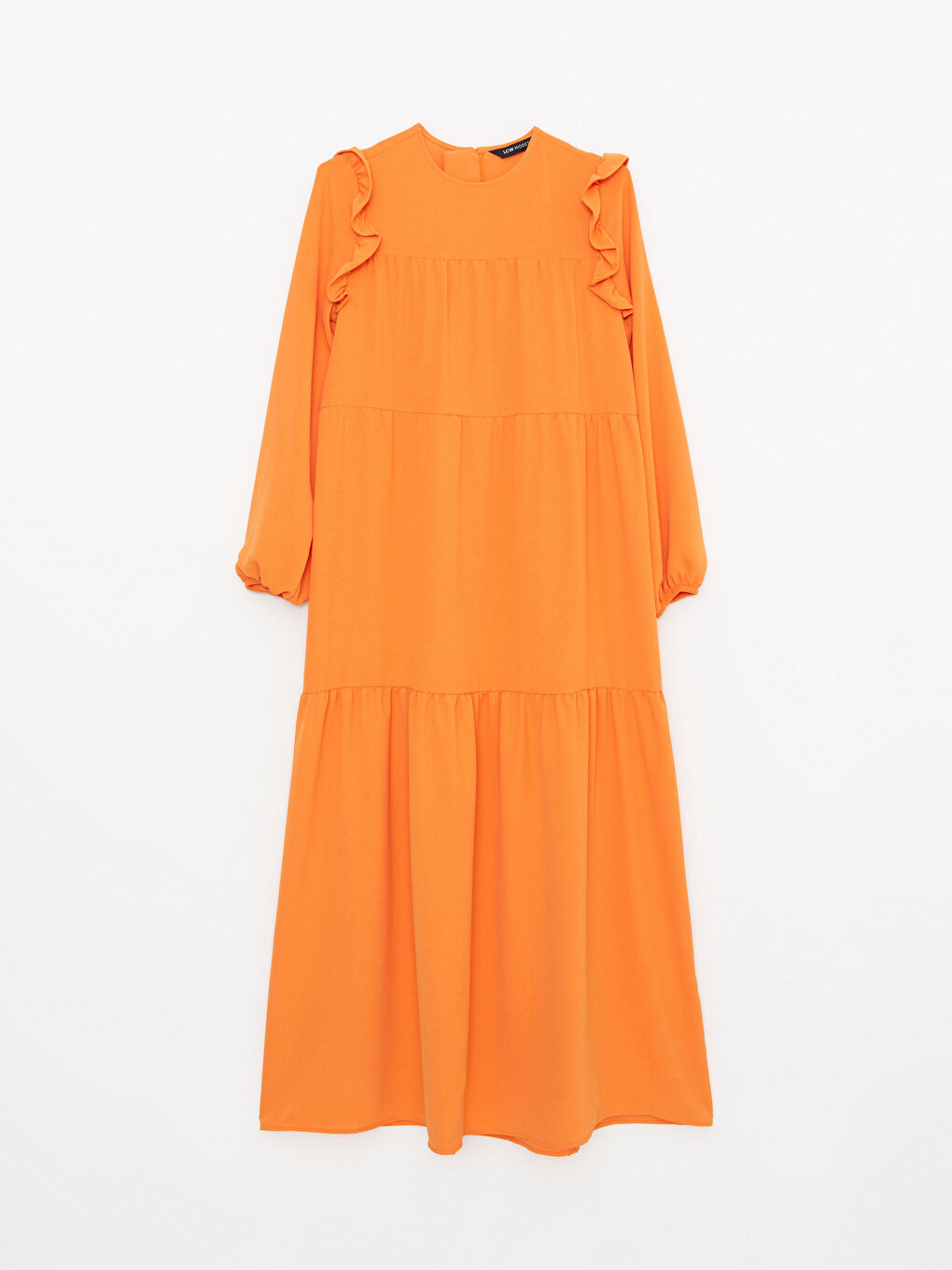 Turuncu Bisiklet Yaka Düz Uzun Kollu Kadın Elbise-5