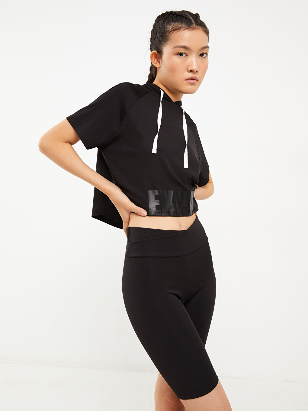 Kadın Beli Lastikli Düz Şort Tayt-2