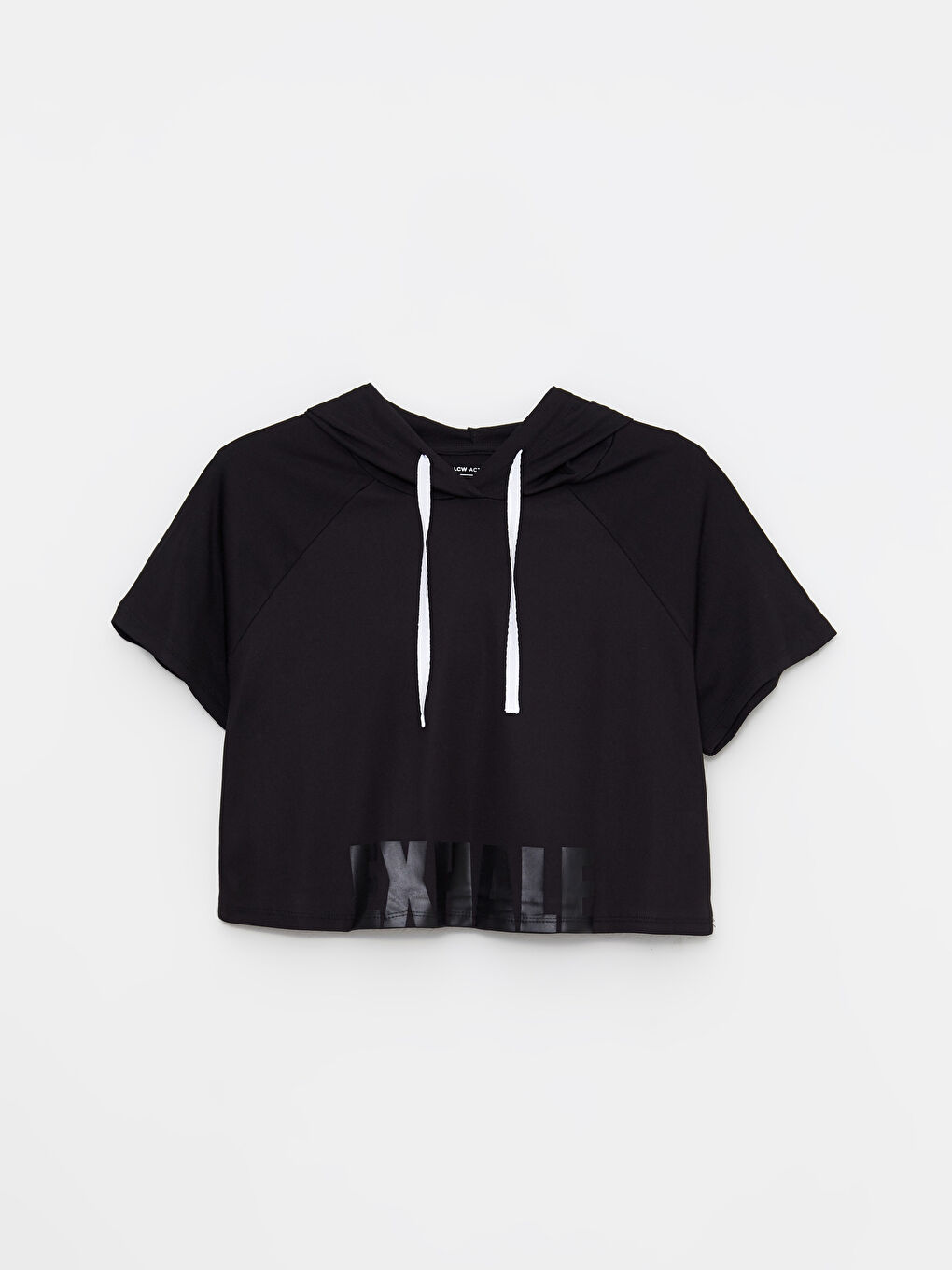 Siyah Kapüşonlu Baskılı Kısa Kollu Kadın Spor Tişört-5