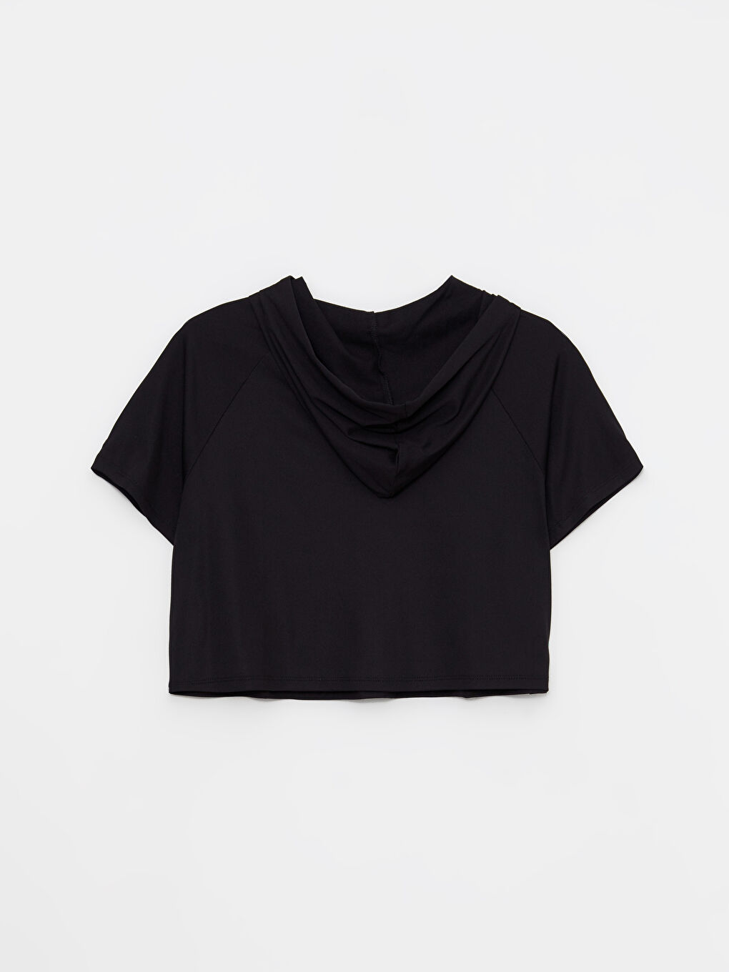 Siyah Kapüşonlu Baskılı Kısa Kollu Kadın Spor Tişört-6