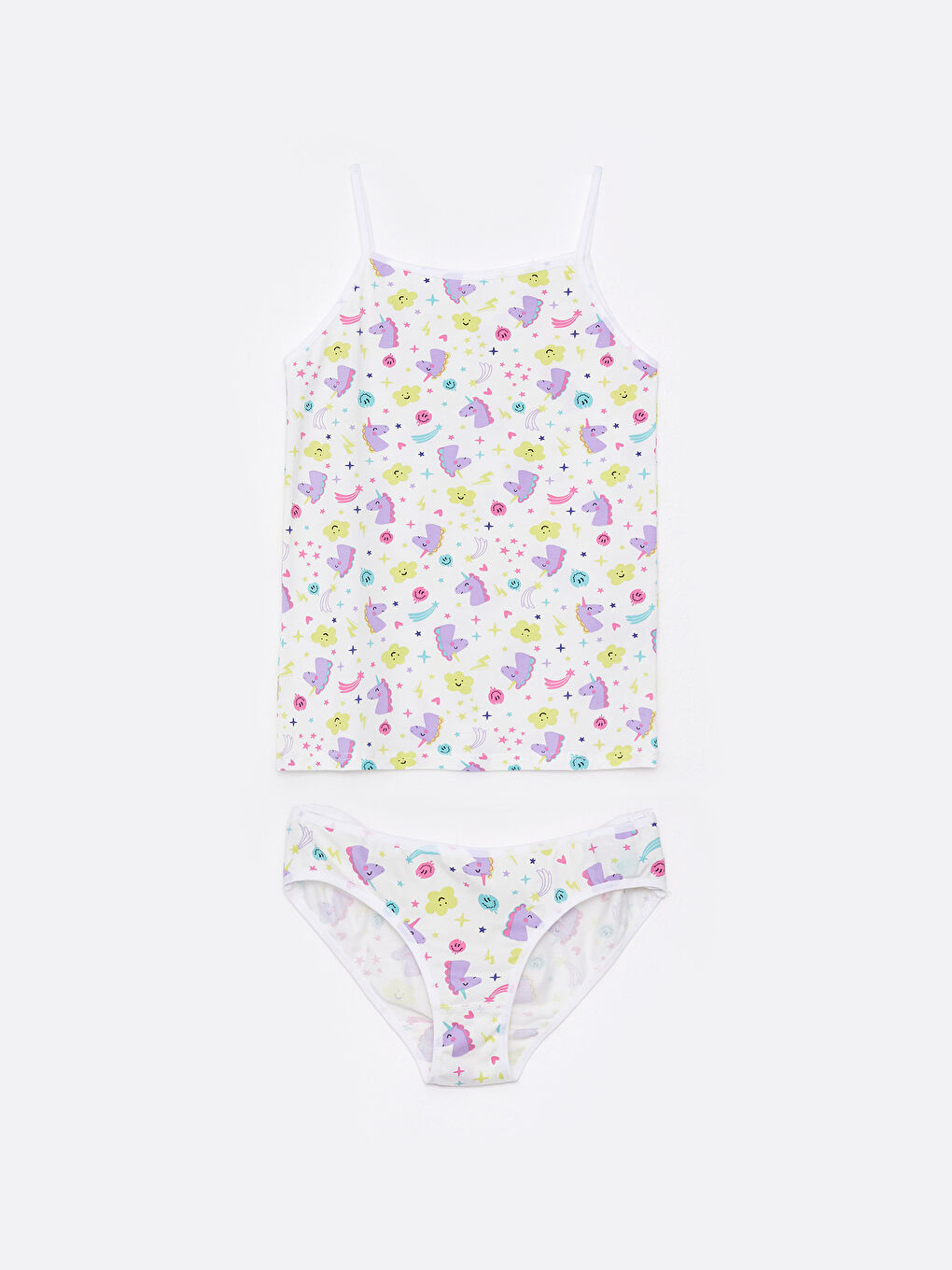 LCW Kids Square Collar Printed Strap Cotton Girls' Tank Top and Panties -S2K341Z4-LU8