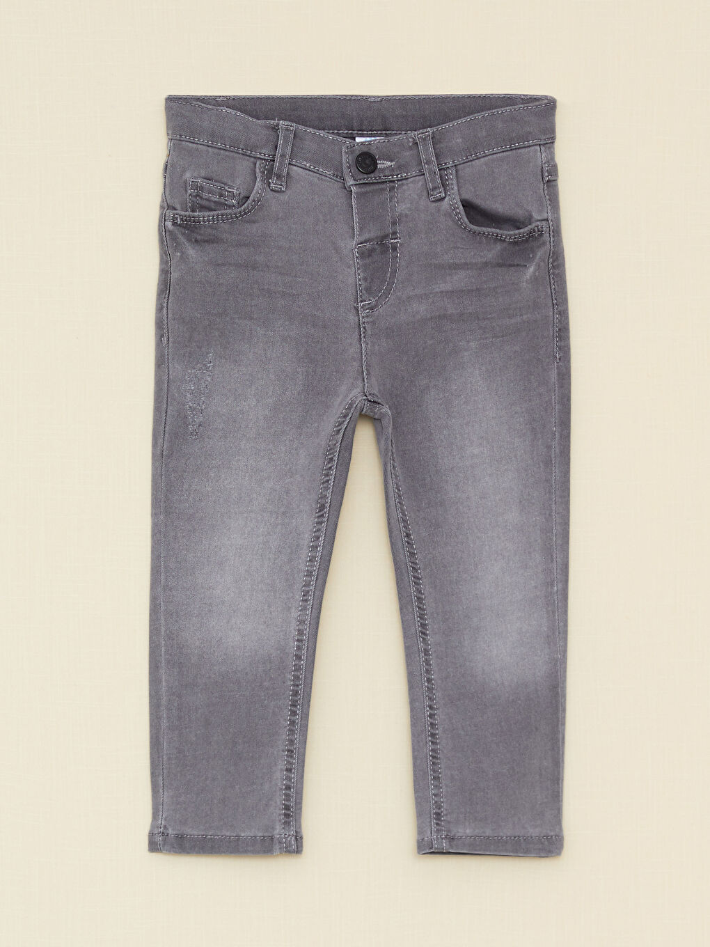 Gri Beli Lastikli Basic Pamuklu Erkek Bebek Jean Pantolon