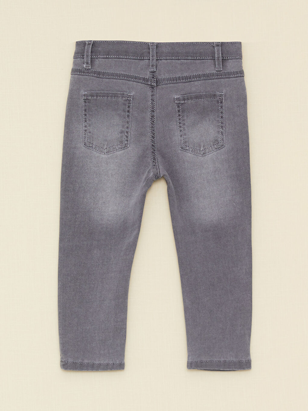 Gri Beli Lastikli Basic Pamuklu Erkek Bebek Jean Pantolon-1