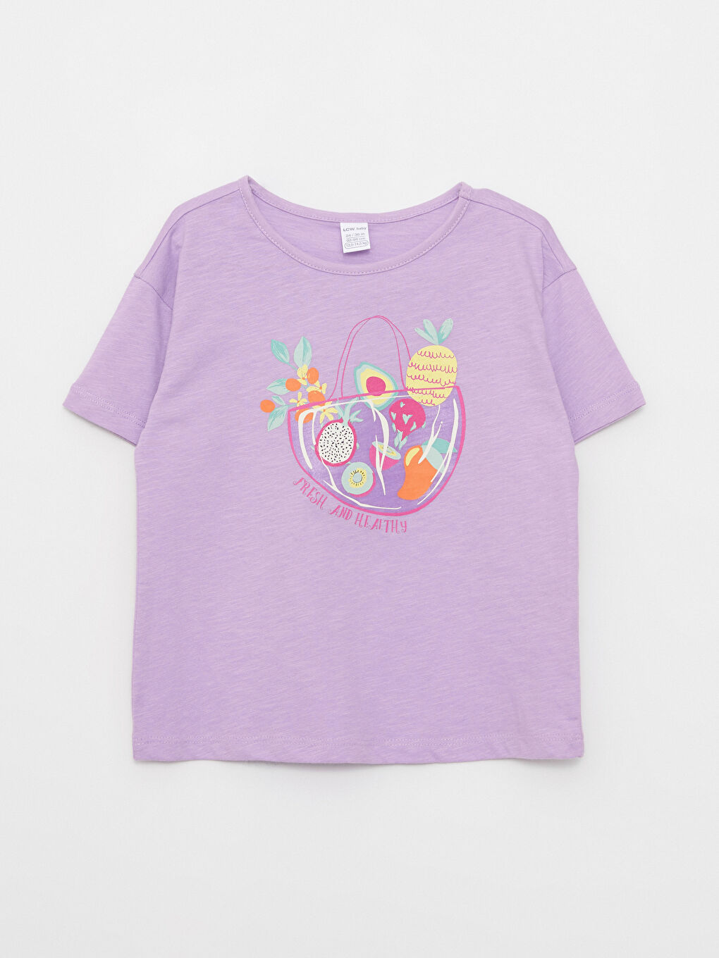 Lila Bisiklet Yaka Kısa Kollu Baskılı Kız Bebek Tişört
