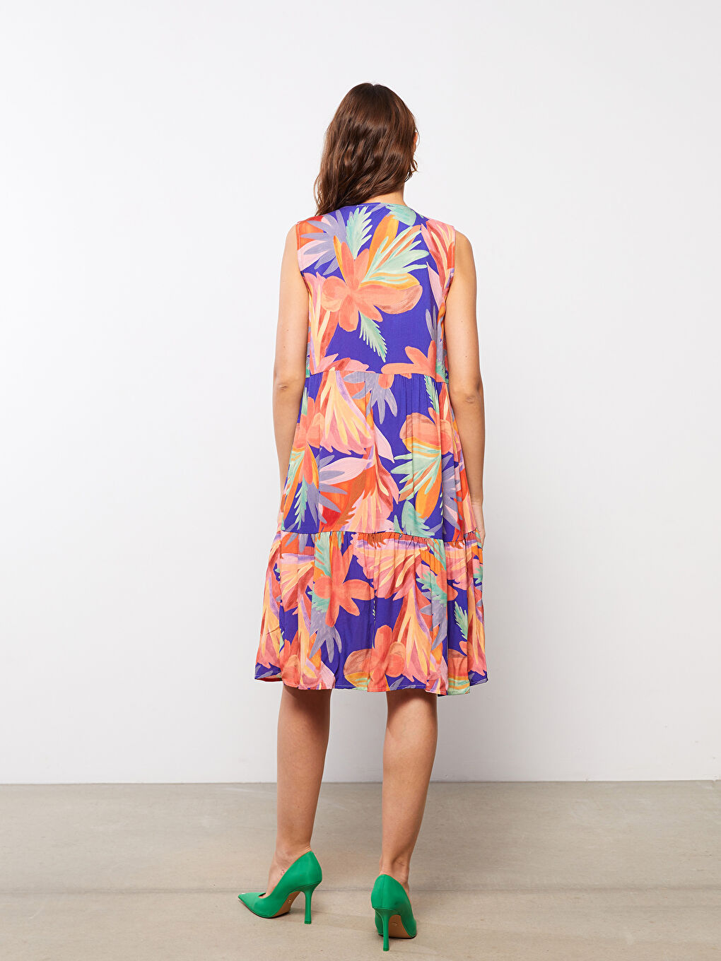 Robe Femme Sans Manches à Motifs en Viscose avec Encolure en V-5