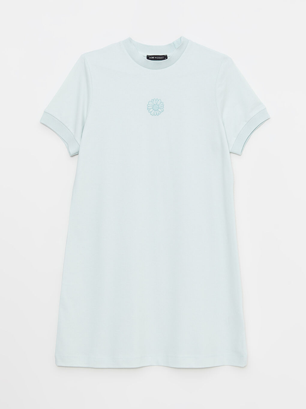 LCW Modest Tunique en Coton Oversize à Manches Courtes Brodée avec Col Cheminée pour Femmes -S2K384Z8-S59