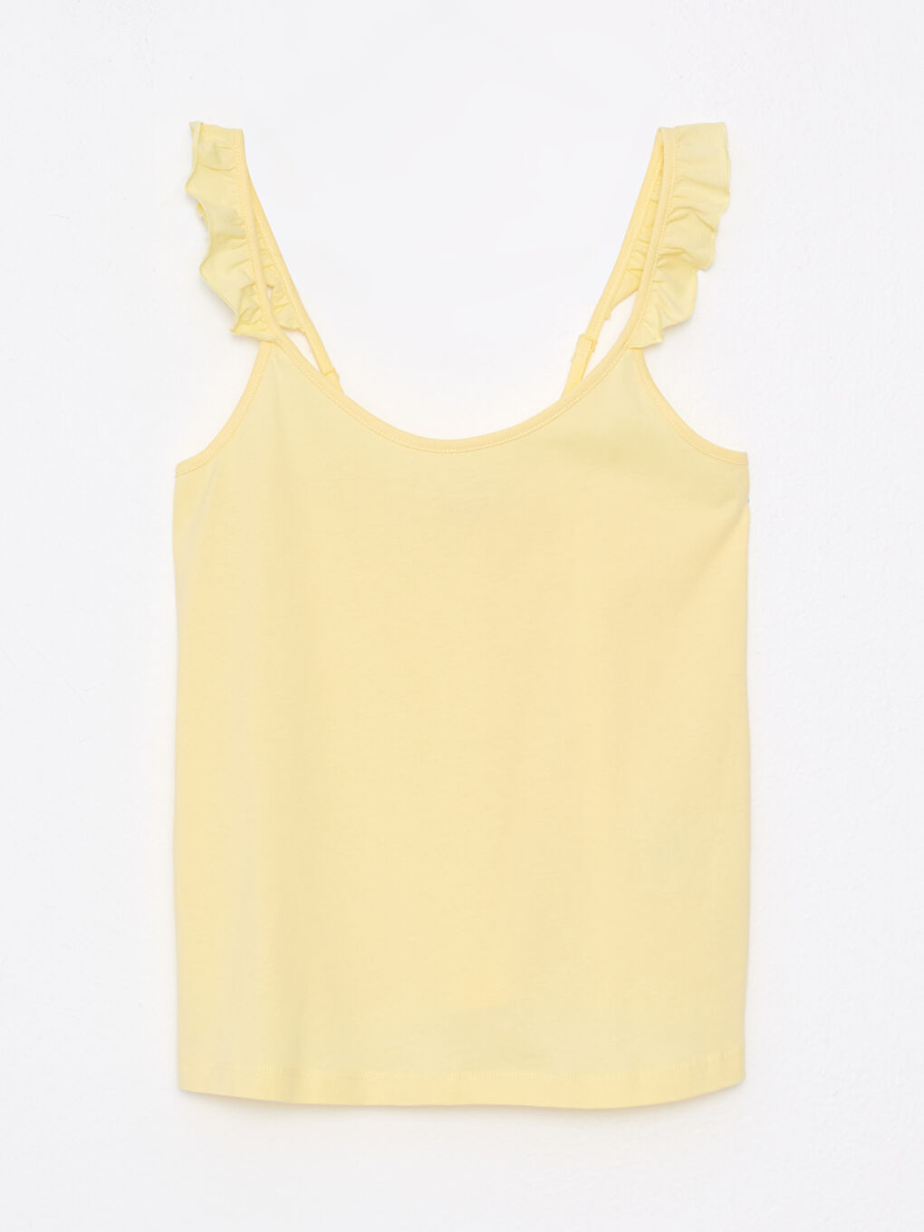 Sarı U Yaka Desenli Askılı Pamuklu Kadın Pijama Takımı-6