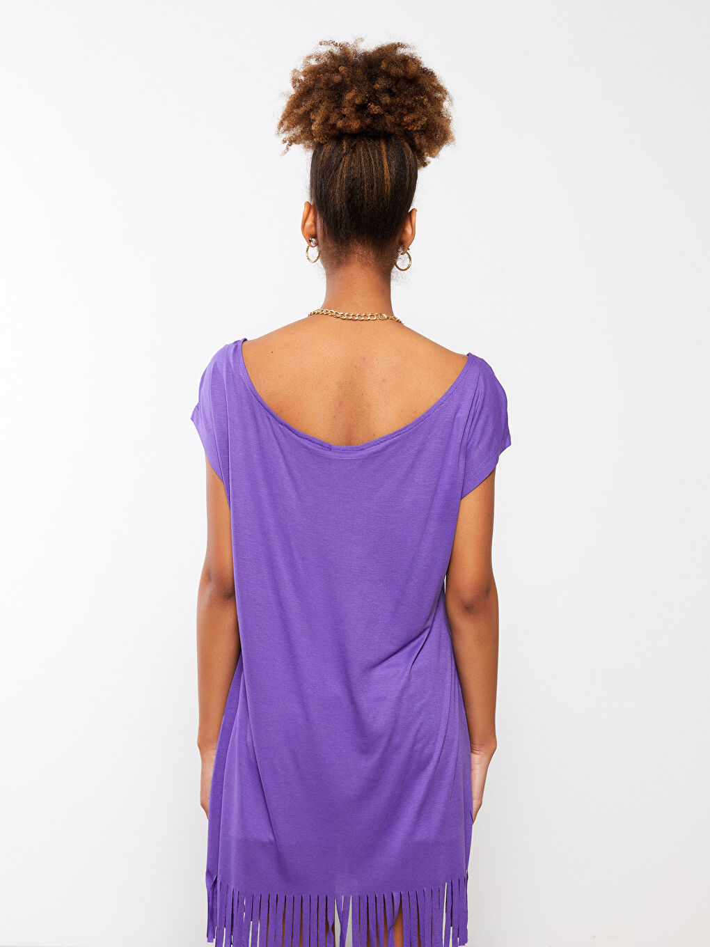 Mor Bisiklet Yaka Baskılı Kısa Kollu Kadın Plaj Elbisesi-5