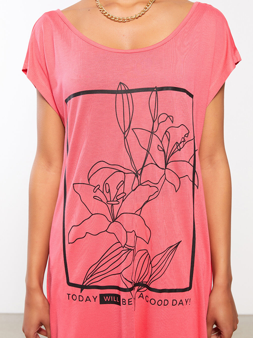 Kırmızı Bisiklet Yaka Baskılı Kısa Kollu Kadın Plaj Elbisesi-3