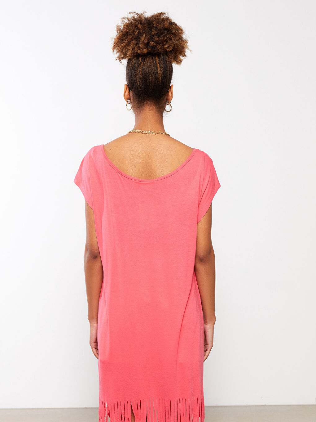 Kırmızı Bisiklet Yaka Baskılı Kısa Kollu Kadın Plaj Elbisesi-4