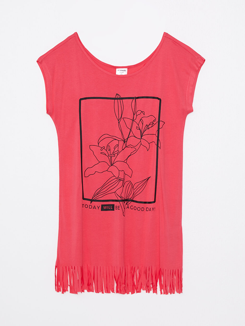 Kırmızı Bisiklet Yaka Baskılı Kısa Kollu Kadın Plaj Elbisesi-5