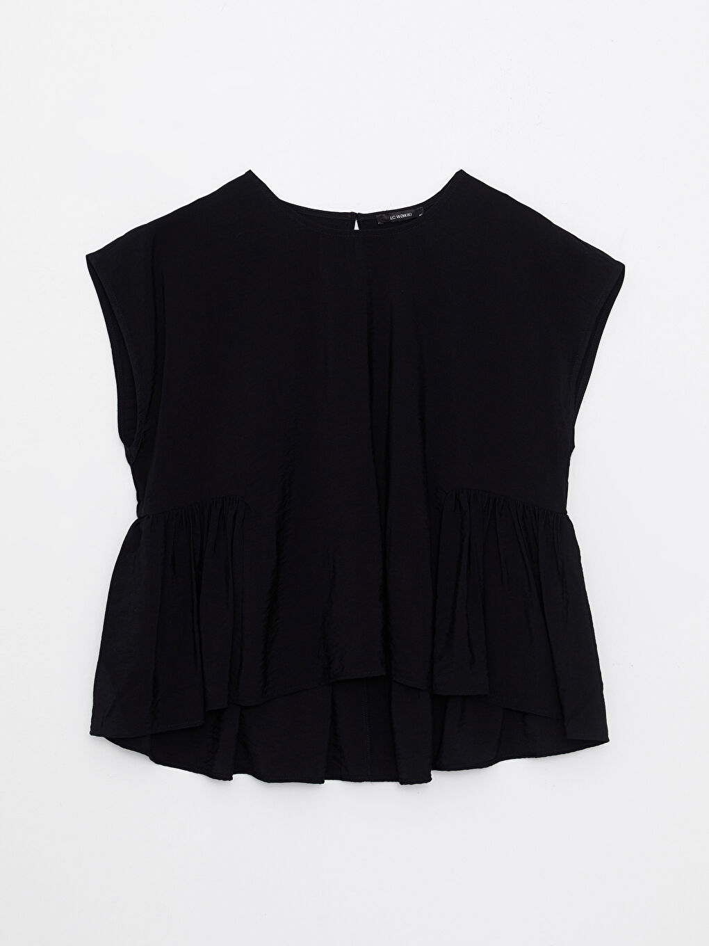 Siyah Büyük Beden Bisiklet Yaka Düz Kısa Kollu Kadın Bluz-5