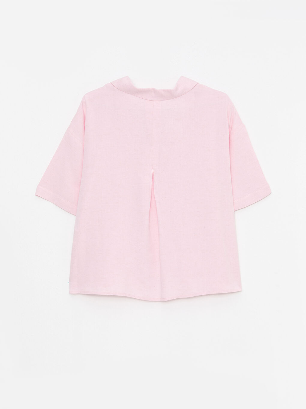 Pembe Büyük Beden Önden Düğme Kapamalı Düz Kısa Kollu Kadın Gömlek-6