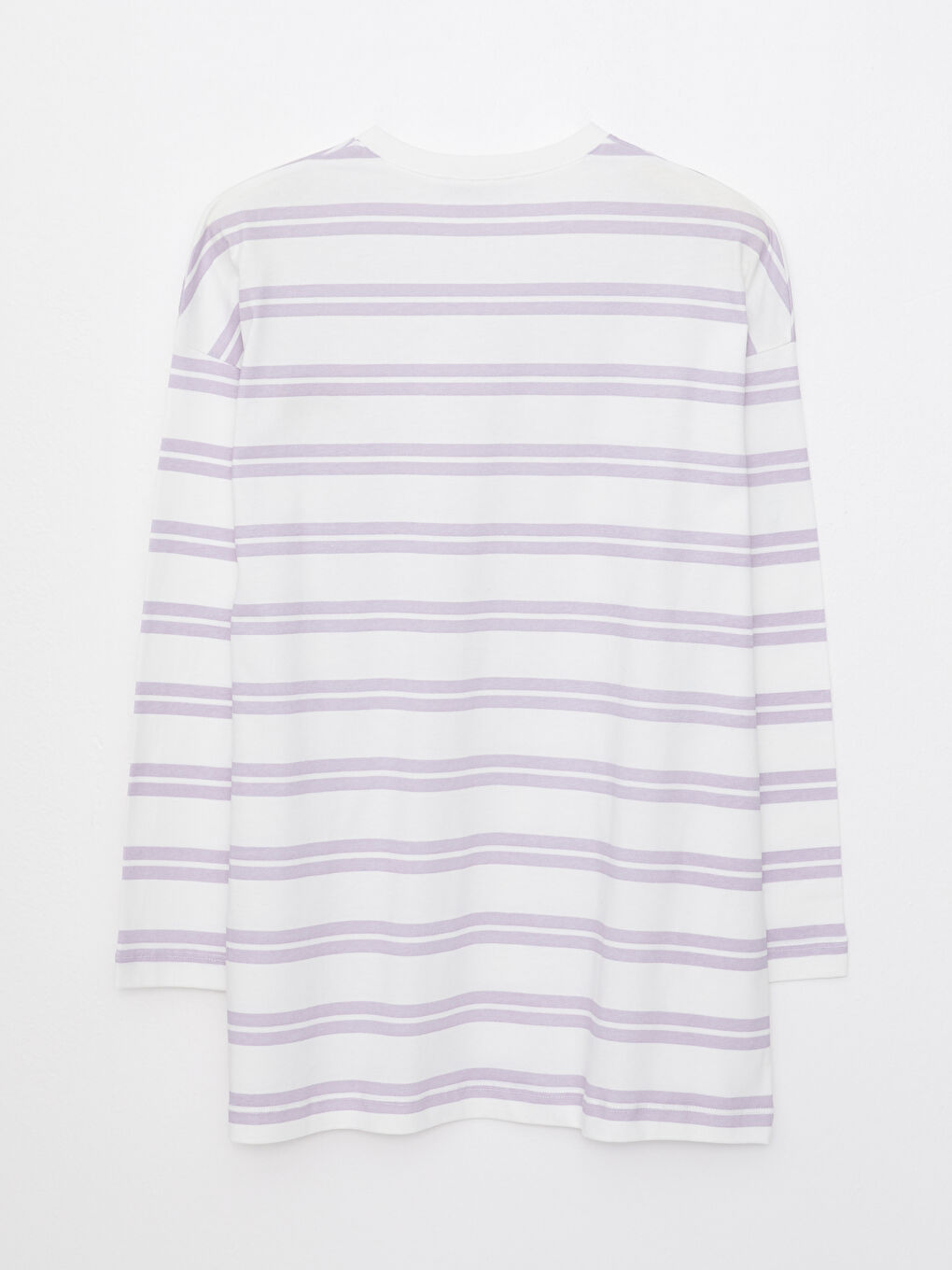 Lila Bisiklet Yaka Çizgili Uzun Kollu Pamuklu Kadın Tunik-5