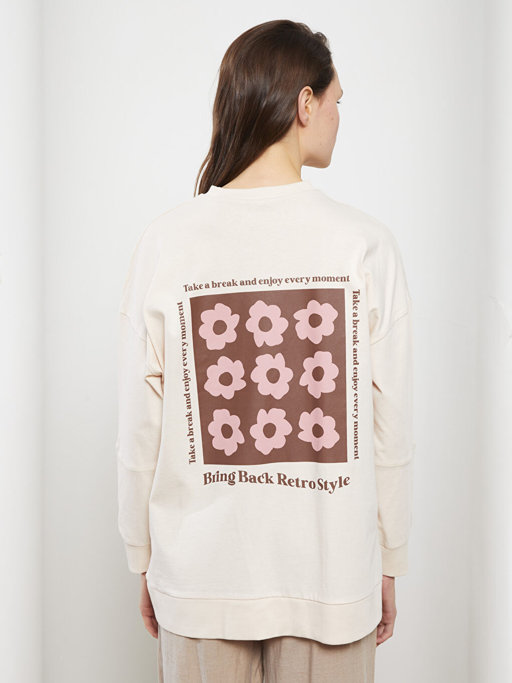 Crew Neck Printed Long Sleeve Cotton Women's Tunic-4