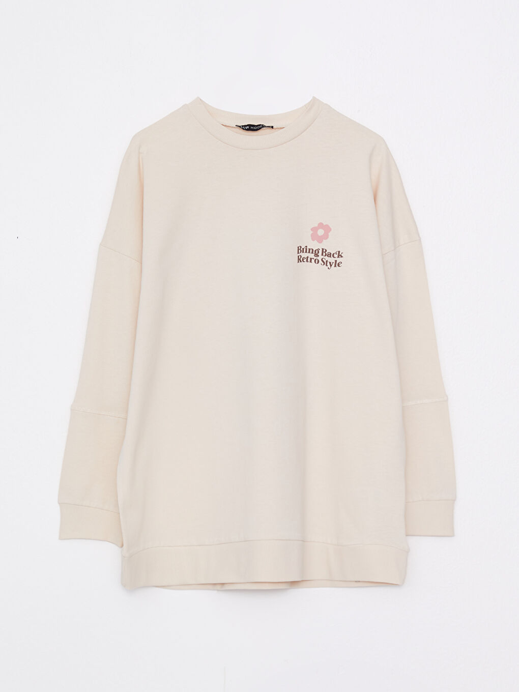 Crew Neck Printed Long Sleeve Cotton Women's Tunic-5