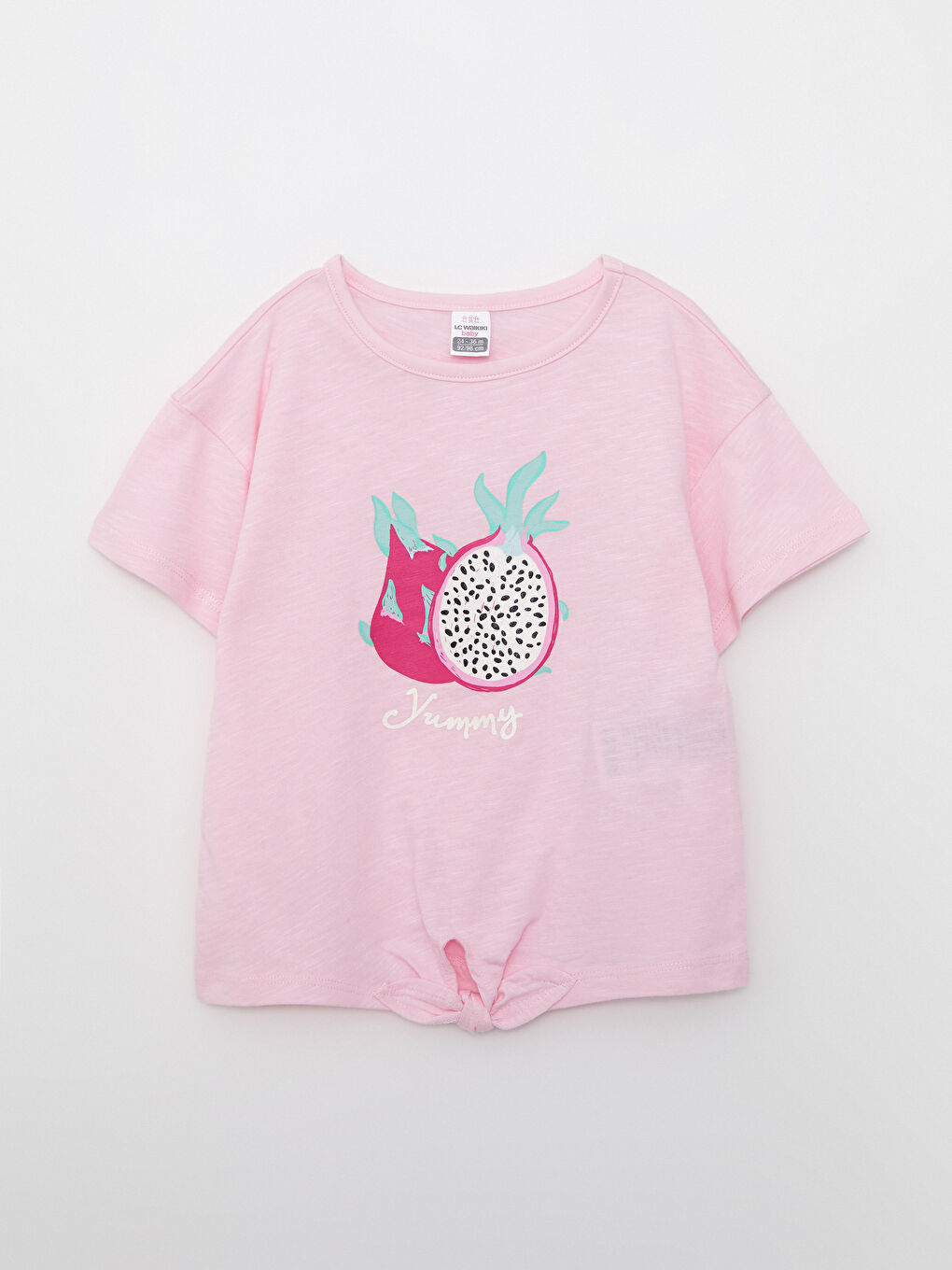 Pembe Bisiklet Yaka Kısa Kol Baskılı Pamuklu Kız Bebek Tişört