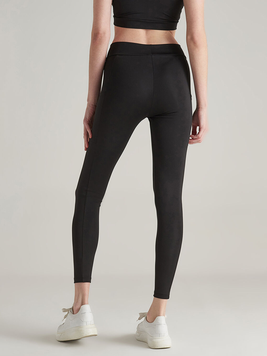 Siyah Beli Lastikli Baskılı Kadın Spor Tayt-1